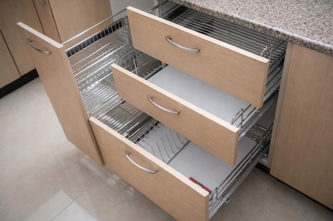 Modular Kitchen Baskets by XCLERA - Stainless steel kitchen baskets for maximum storage and organization